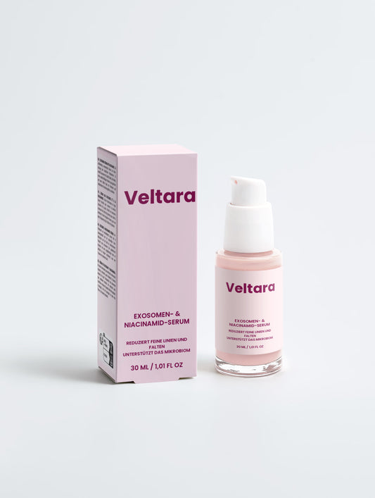 Exosome und Niacinamid Serum von Veltara für ebenmäßige, strahlende Haut