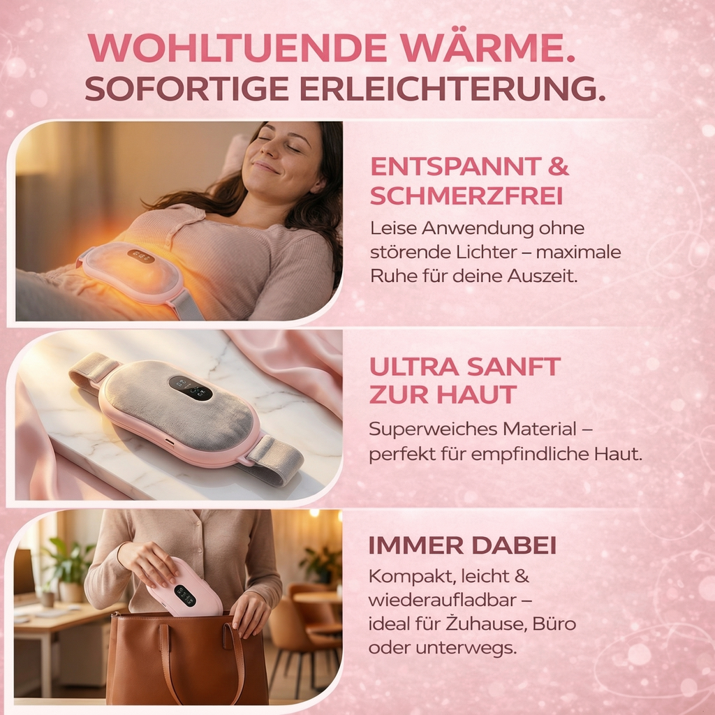 Veltara Periodenwärmegürtel – leise, hautfreundlich und kompakt für unterwegs gegen Regelschmerzen